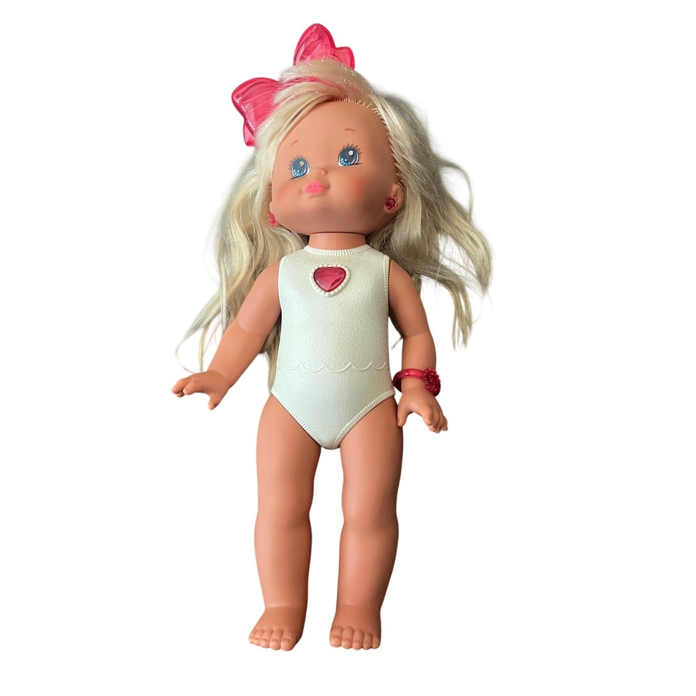 Vintage PJ Sparkles Doll 1990s Blonde Pink Bow Heart Gem Bodysuit Workd